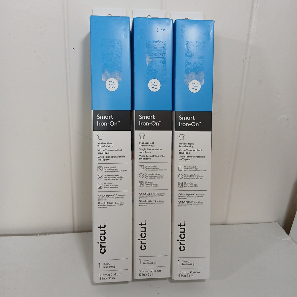 Cricut Smart Iron-On HTV 13x36" Ocean Blue Lot of 3 Matless Heat Transfer Vinyl